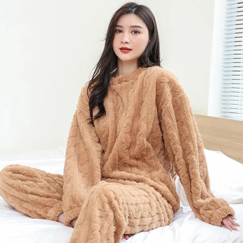 Flannel Warm Blouse And Pants Female Thickened Loungewear Austin Eleven