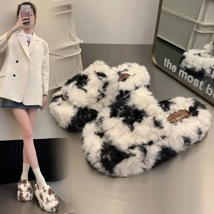 Fluffy Spot Pattern Slippers with Thick Soft Bottom Austin Eleven