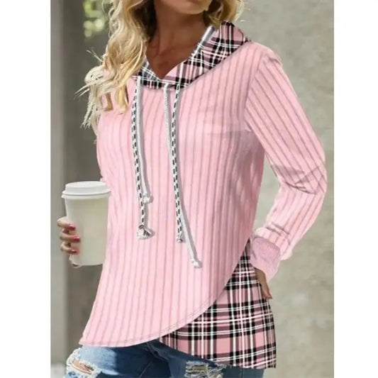 Contrast Color Jacquard Hooded Long Sleeve Sweater Austin Eleven