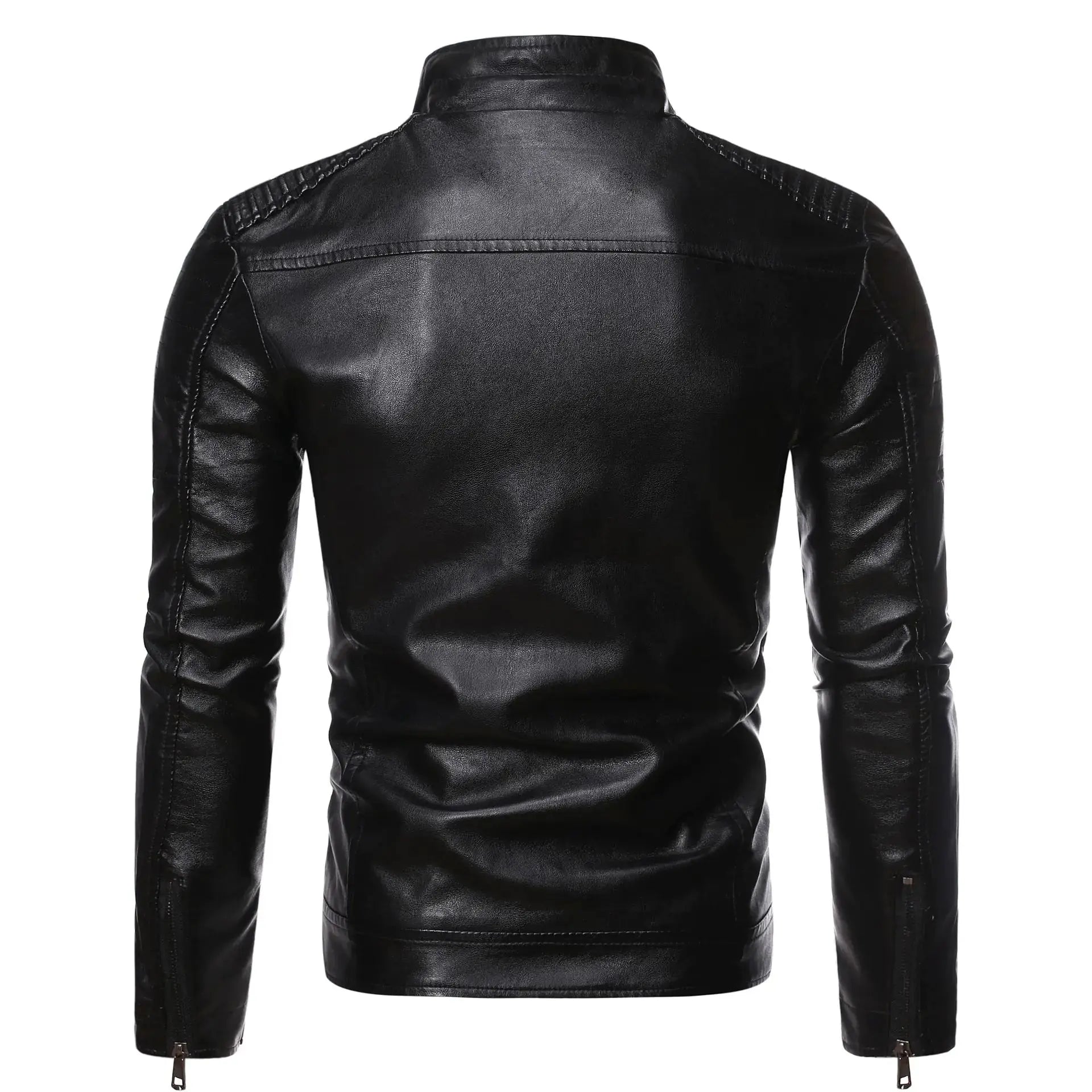 Men's Stylish Dual Zip Striped PU Leather Jacket (sizes up to 4X) Austin Eleven