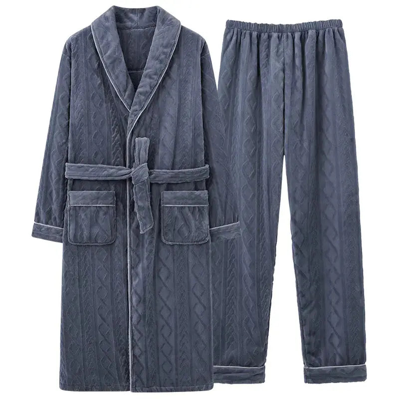 Men's Coral Fleece Bathrobe and Pajama Set (2 Pieces) Austin Eleven