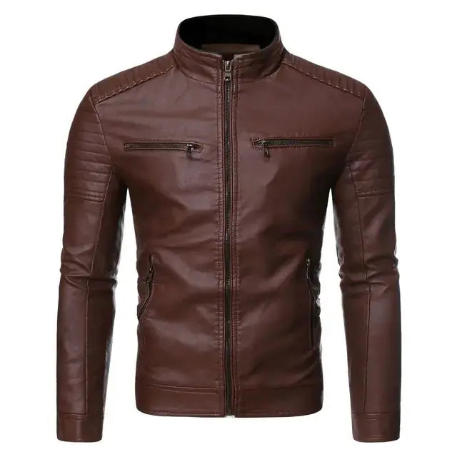 Men's Stylish Dual Zip Striped PU Leather Jacket (sizes up to 4X) Austin Eleven