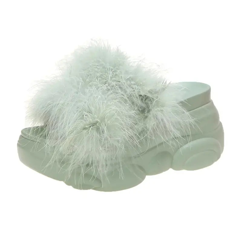 Super High Heel Fluffy Platform Slippers for Women Austin Eleven