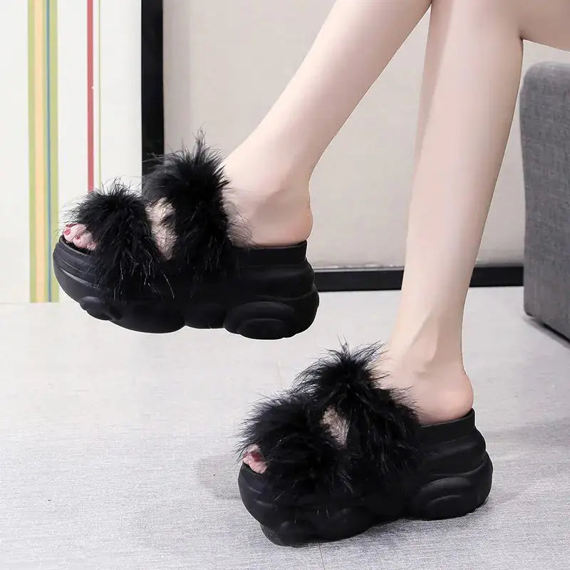 Super High Heel Fluffy Platform Slippers for Women Austin Eleven