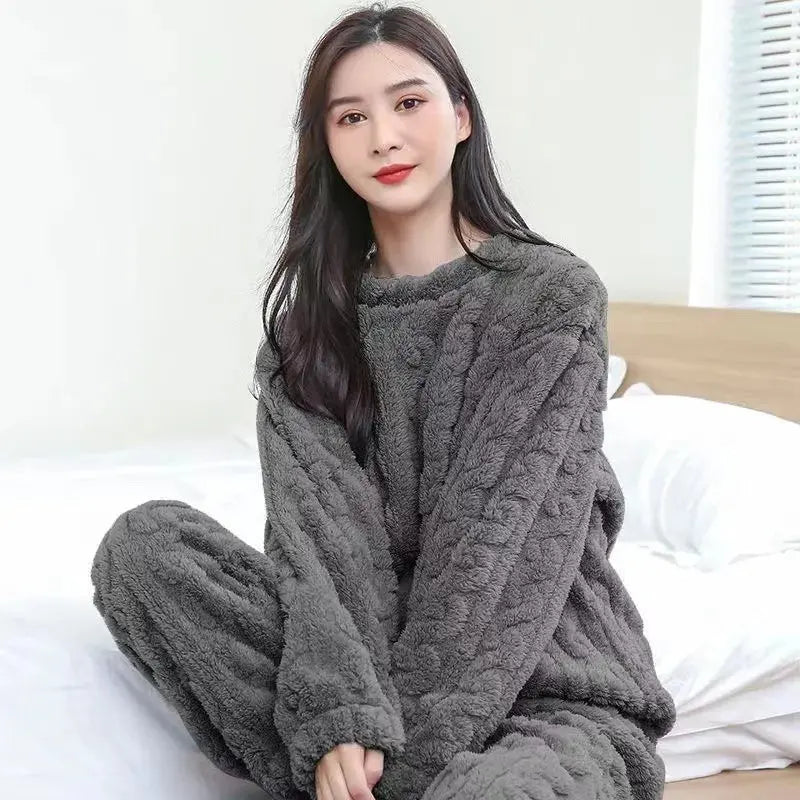 Flannel Warm Blouse And Pants Female Thickened Loungewear Austin Eleven