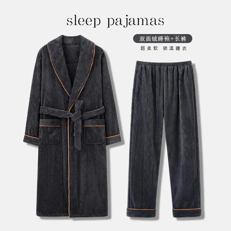 Men's Coral Fleece Bathrobe and Pajama Set (2 Pieces) Austin Eleven