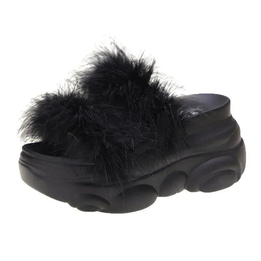 Super High Heel Fluffy Platform Slippers for Women Austin Eleven