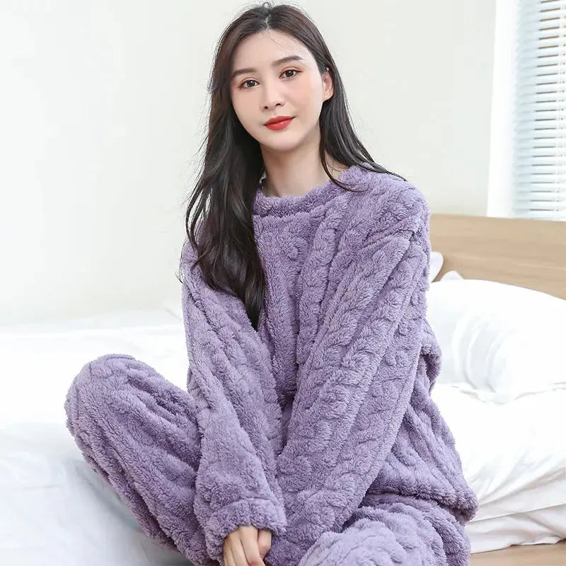Flannel Warm Blouse And Pants Female Thickened Loungewear Austin Eleven