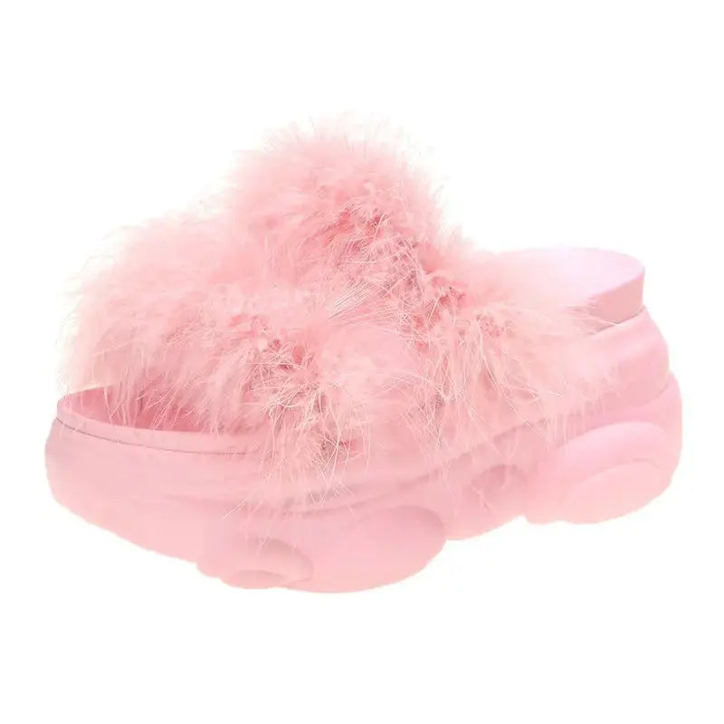 Super High Heel Fluffy Platform Slippers for Women Austin Eleven