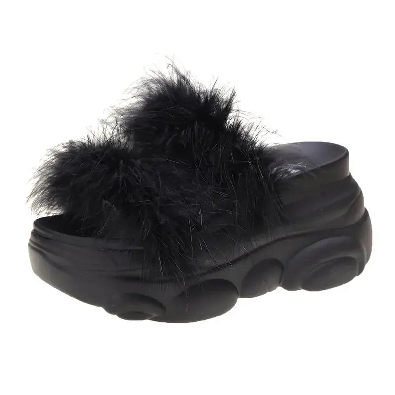 Super High Heel Fluffy Platform Slippers for Women Austin Eleven