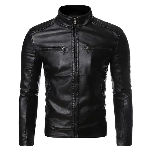 Men's Stylish Dual Zip Striped PU Leather Jacket (sizes up to 4X) Austin Eleven