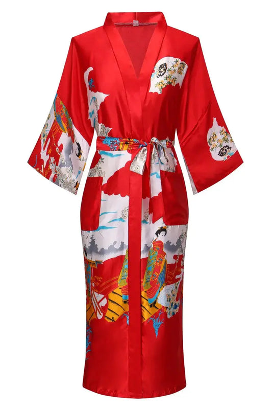 PENGEE Women's Long Satin Kimono Robe Austin Eleven