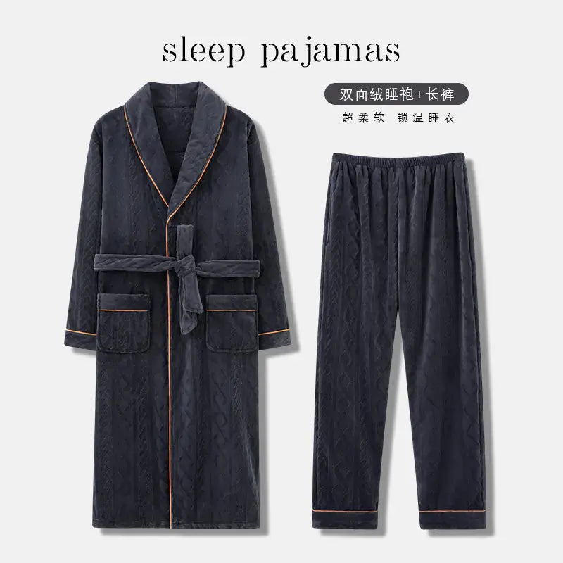 Men's Coral Fleece Bathrobe and Pajama Set (2 Pieces) Austin Eleven