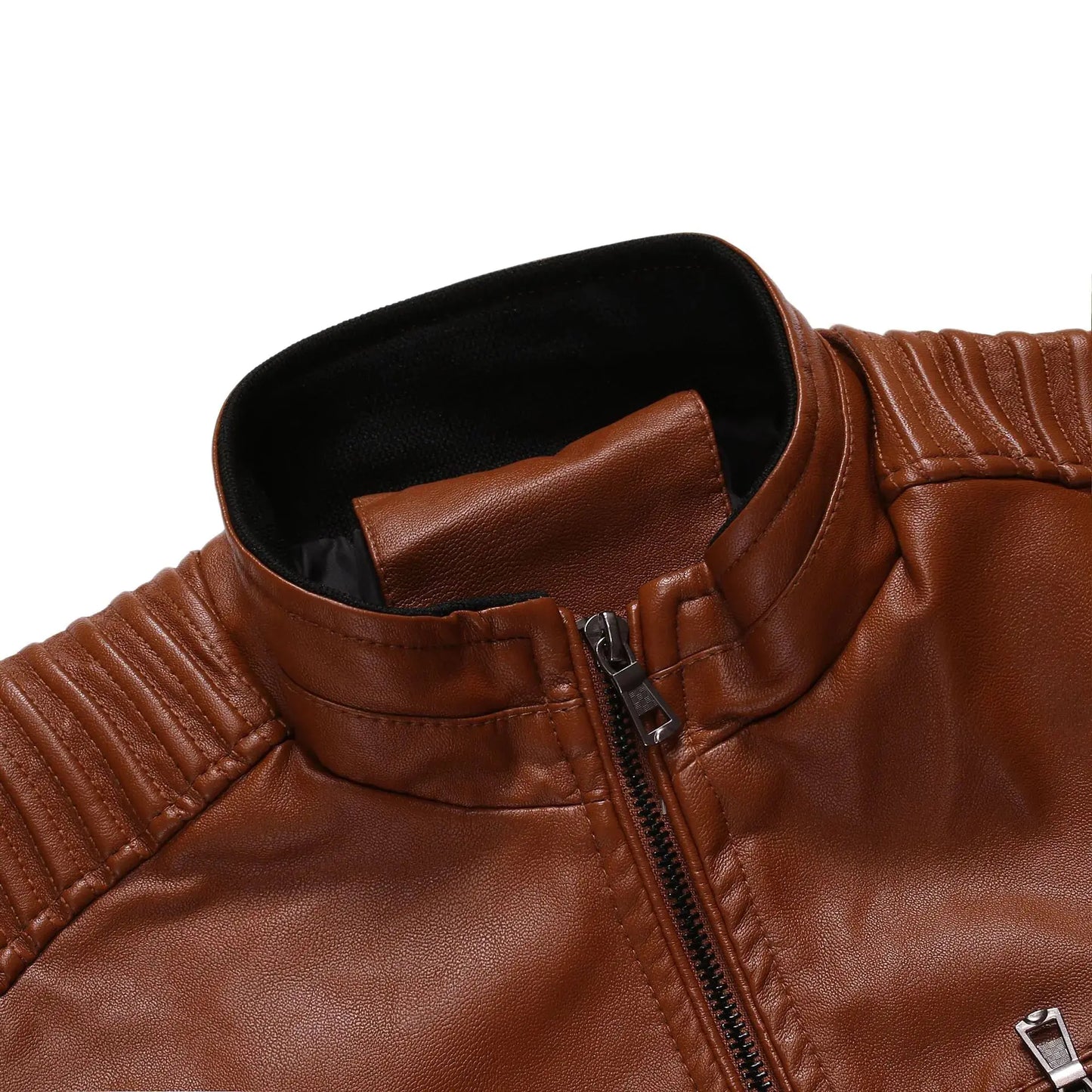 Men's Stylish Dual Zip Striped PU Leather Jacket (sizes up to 4X) Austin Eleven