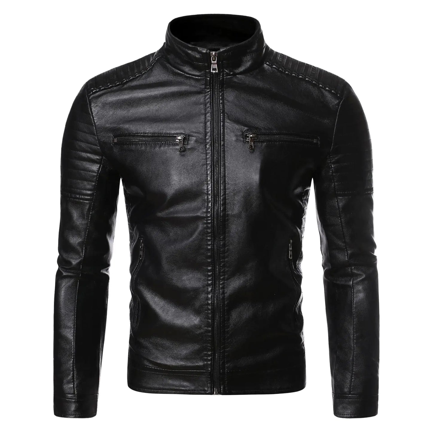 Men's Stylish Dual Zip Striped PU Leather Jacket (sizes up to 4X) Austin Eleven