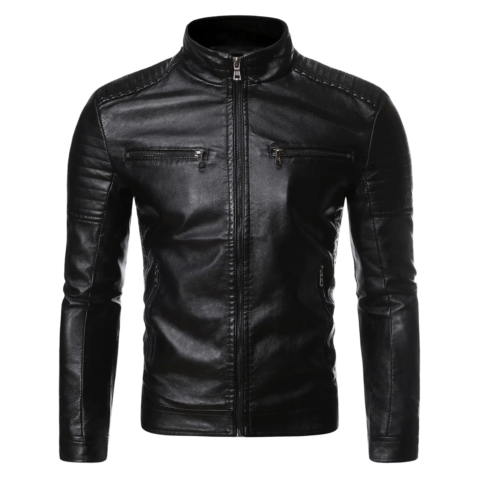 Men's Stylish Dual Zip Striped PU Leather Jacket (sizes up to 4X) Austin Eleven