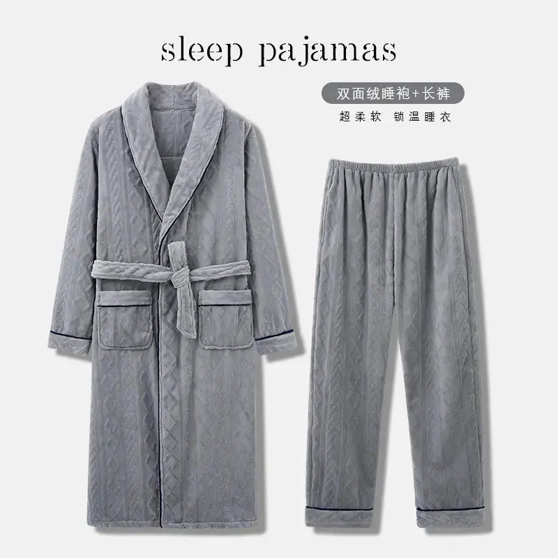 Men's Coral Fleece Bathrobe and Pajama Set (2 Pieces) Austin Eleven