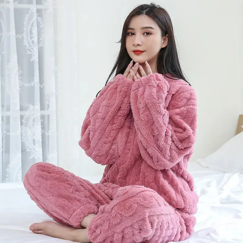 Flannel Warm Blouse And Pants Female Thickened Loungewear Austin Eleven
