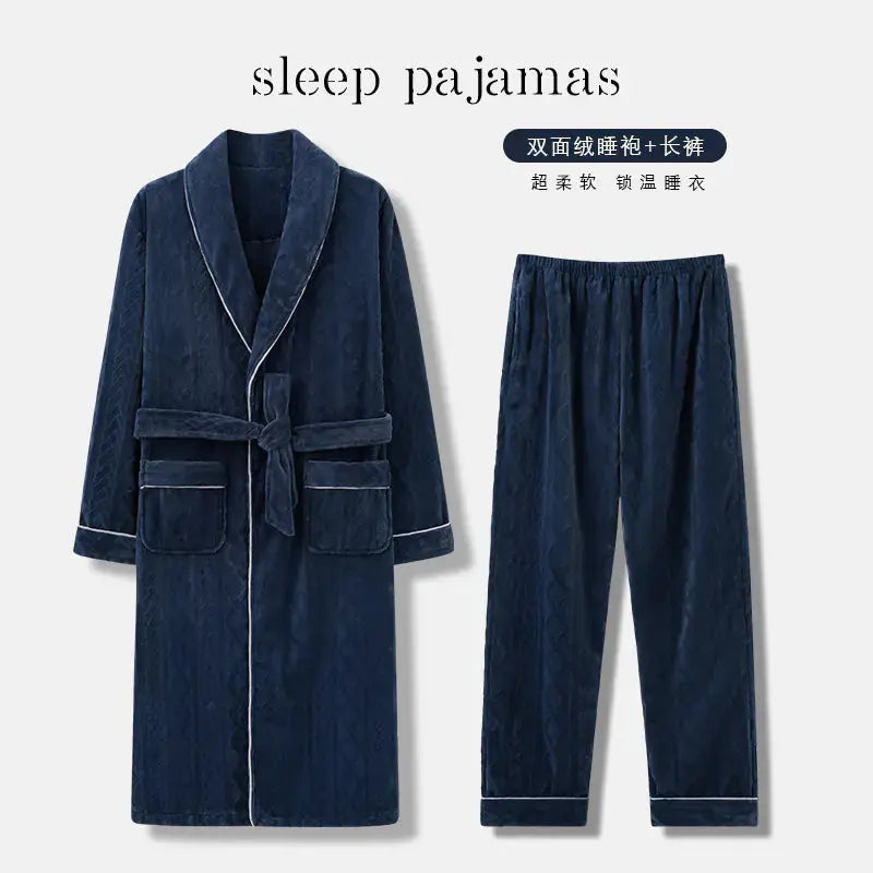 Men's Coral Fleece Bathrobe and Pajama Set (2 Pieces) Austin Eleven