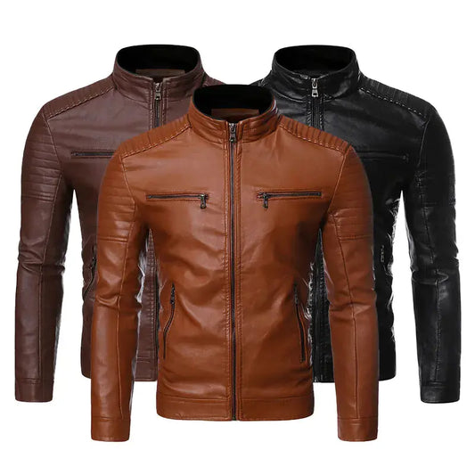 Men's Stylish Dual Zip Striped PU Leather Jacket (sizes up to 4X) Austin Eleven
