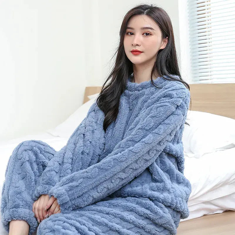 Flannel Warm Blouse And Pants Female Thickened Loungewear Austin Eleven