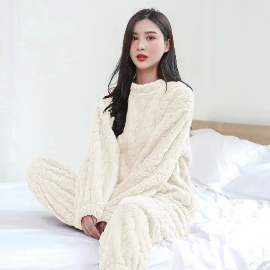 Flannel Warm Blouse And Pants Female Thickened Loungewear Austin Eleven