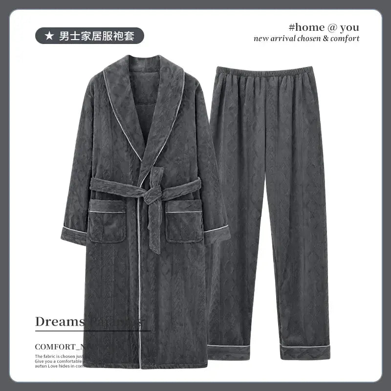 Men's Coral Fleece Bathrobe and Pajama Set (2 Pieces) Austin Eleven