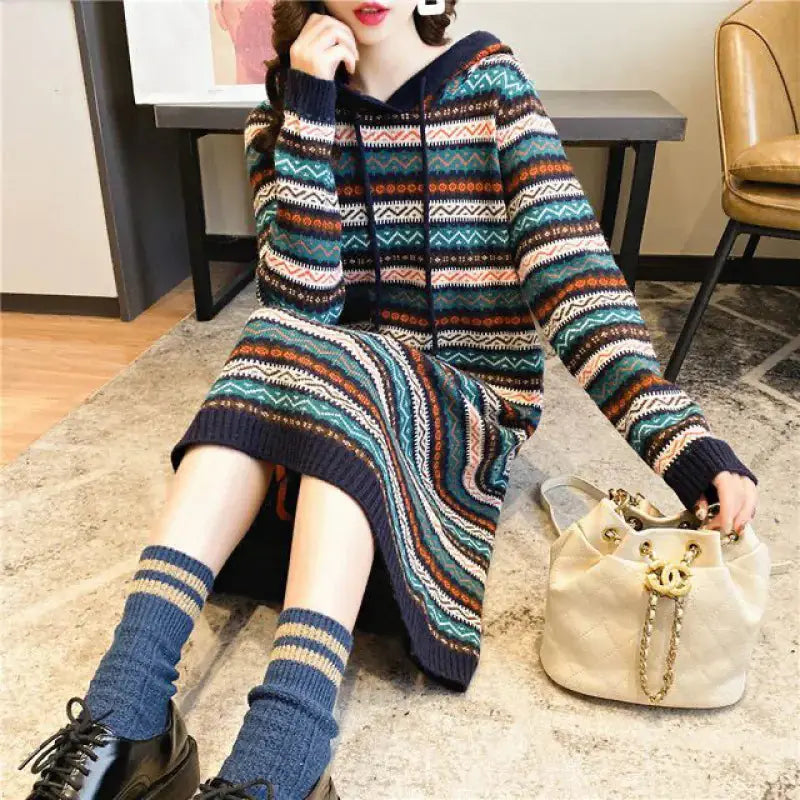 Hooded Long Sleeve Pullover Dress for Women Austin Eleven