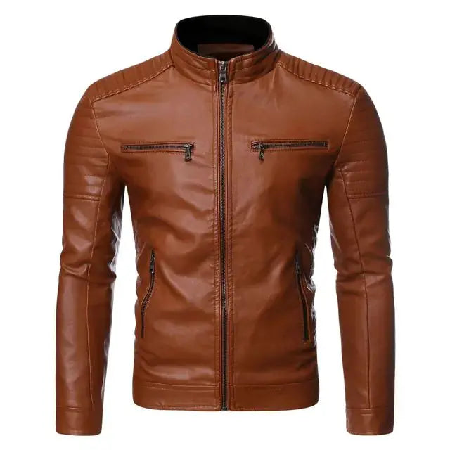 Men's Stylish Dual Zip Striped PU Leather Jacket (sizes up to 4X) Austin Eleven