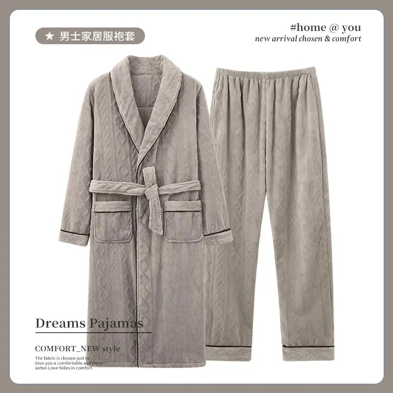 Men's Coral Fleece Bathrobe and Pajama Set (2 Pieces) Austin Eleven
